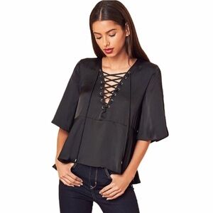 LOVERS + FRIENDS Black Lace Up Top